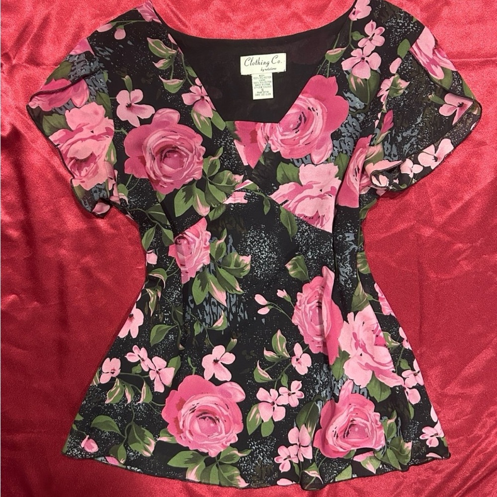 Y2K floral layered notations blouse